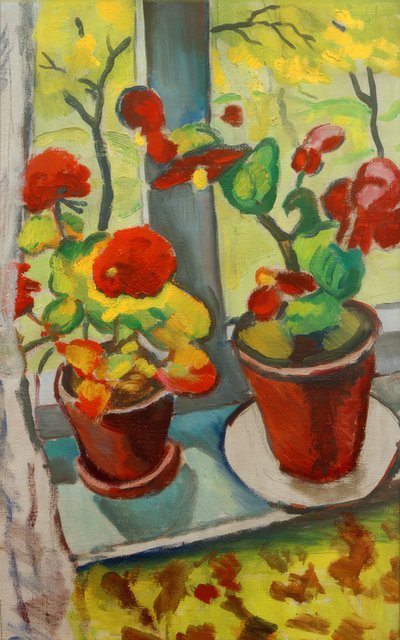 Blumen am Fenster (Begonien in Töpfen I) von August Macke